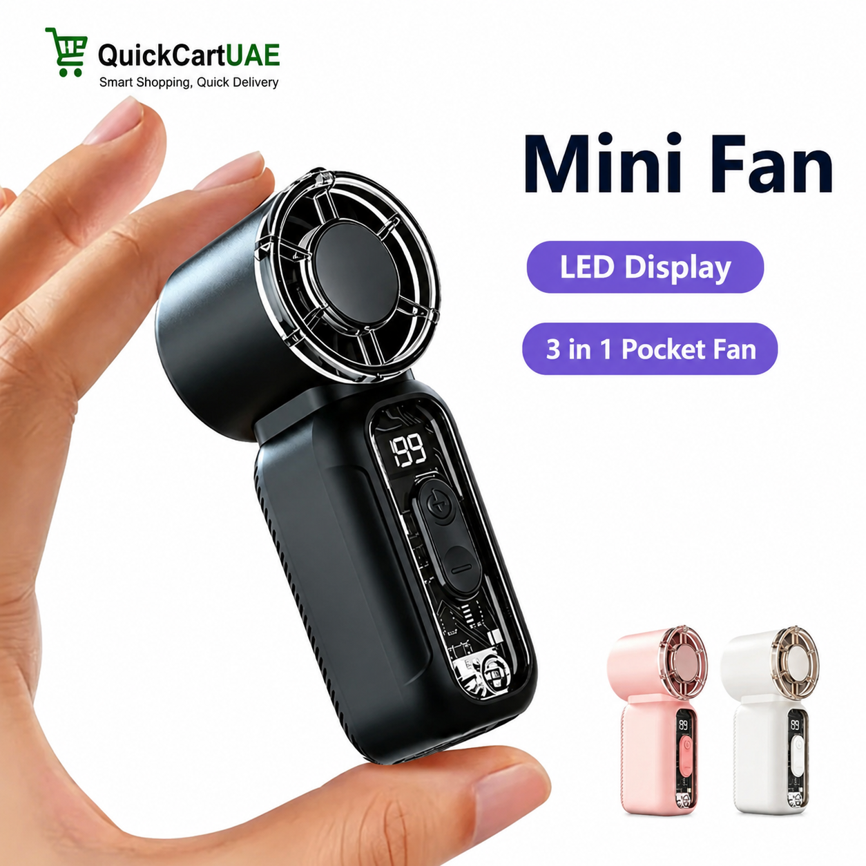 Mini Portable USB Rechargeable Handheld Fan with Digital Display