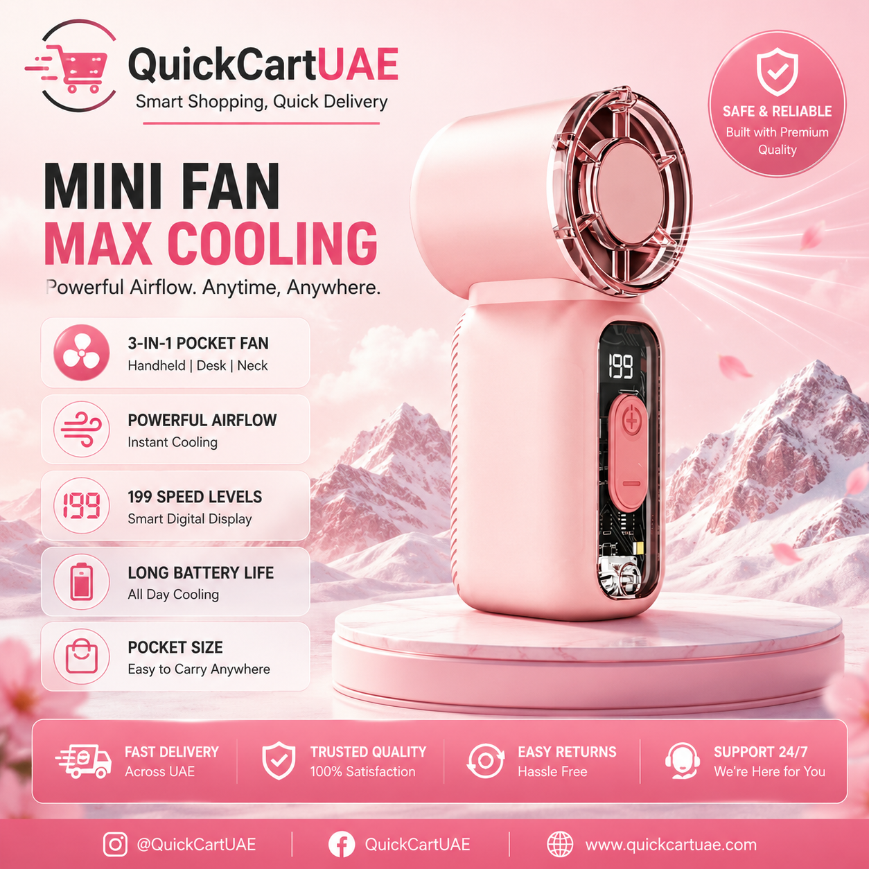 Mini Portable USB Rechargeable Handheld Fan with Digital Display