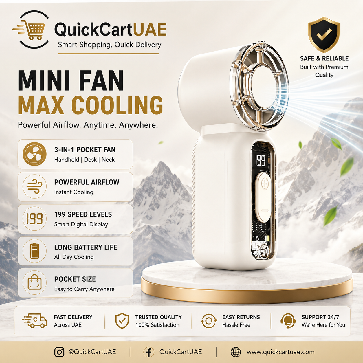 Mini Portable USB Rechargeable Handheld Fan with Digital Display